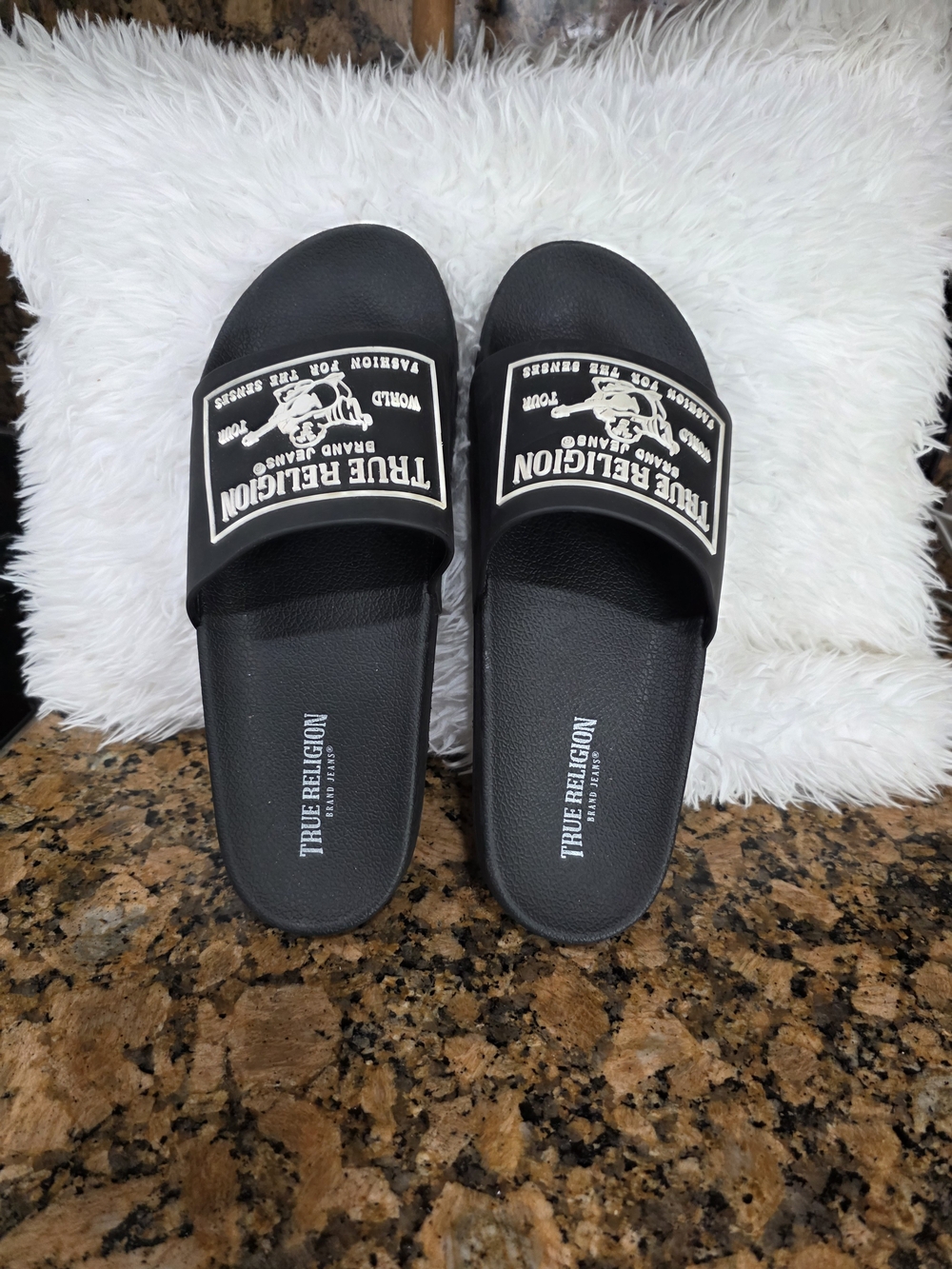 True Religion Black Logo Slide Sandals for Men